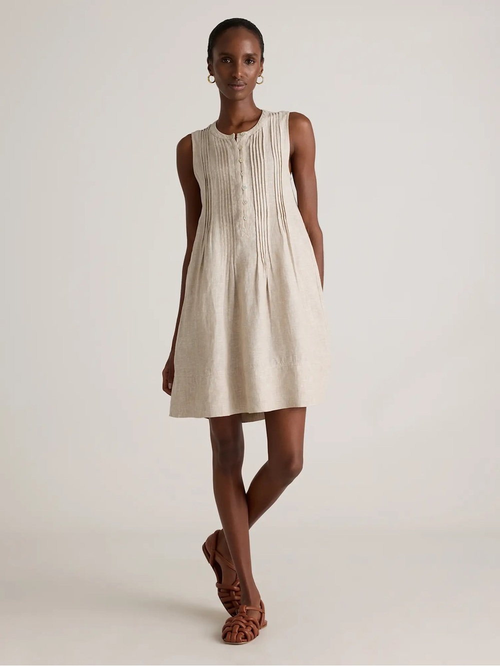 Quince Natural Linen Pintuck Mini Dress